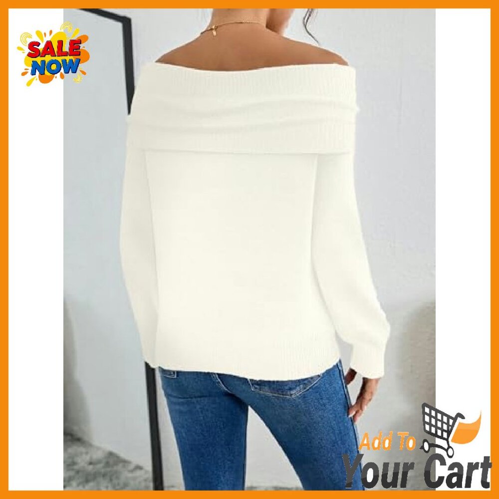 Off Shoulder Chunky Ribbed Knit Pullover Sweater … - image 4